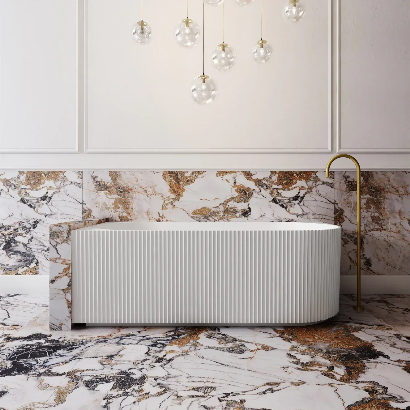 V-Groove Corner Back To Wall Bath Matte White