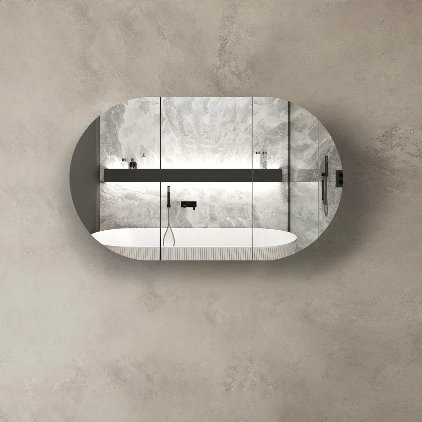 BONDI 1200X750 NATURAL OAK /BLACK OAK/WHITE SHAVING CABINET