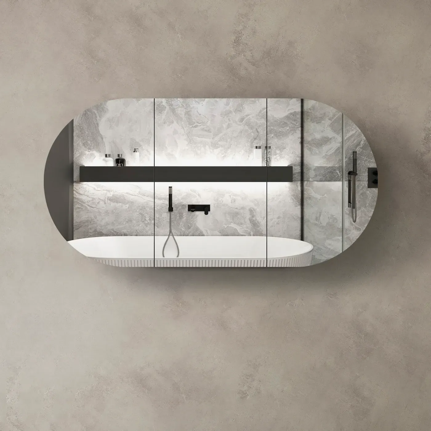 BONDI 1800X750 NATURAL OAK /BLACK OAK/WHITE SHAVING CABINET