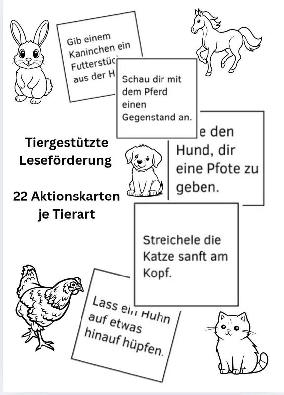 5x 22 Aktionskarten mit Tieren - tiergestützte Leseförderung