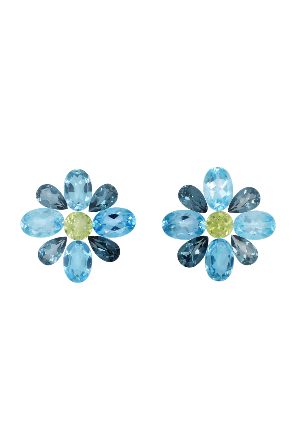 Layout Pair of Earrings Flowers Blue and Green 6,47 CT