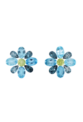 Layout Pair of Earrings Flowers Blue and Green 6,47 CT