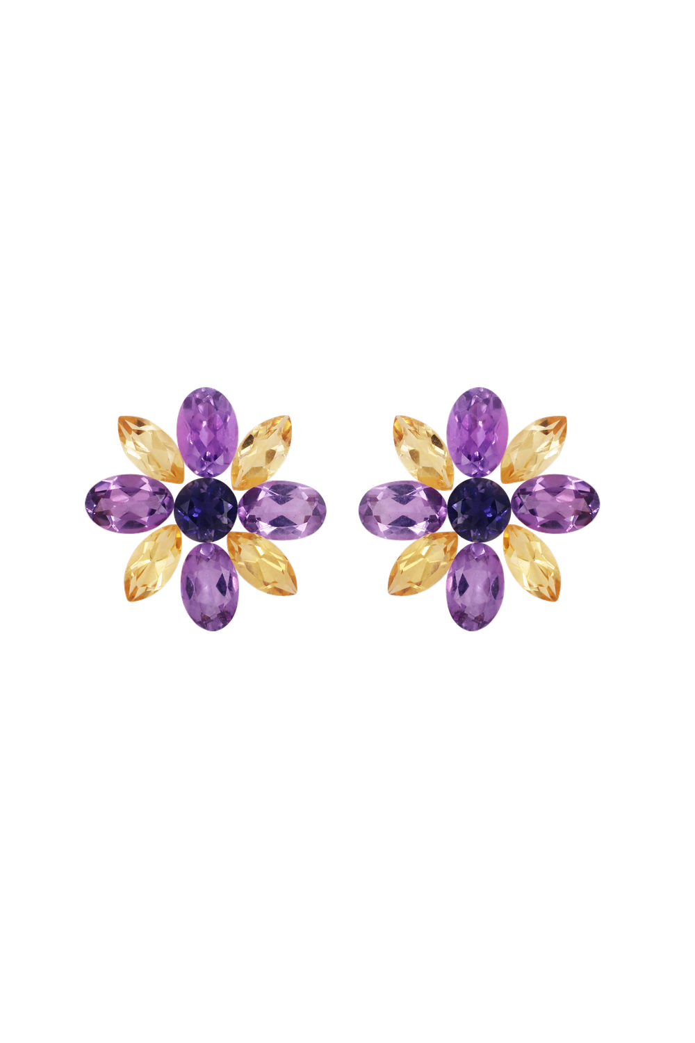 Layout Pair of Earrings Flowers Purple and Yellow 5,49 CT