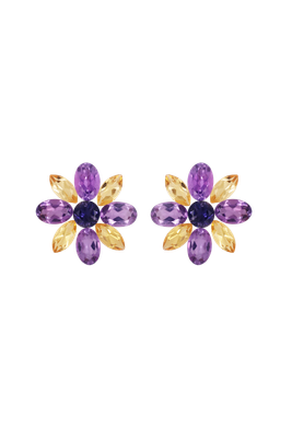Layout Pair of Earrings Flowers Purple and Yellow 5,49 CT