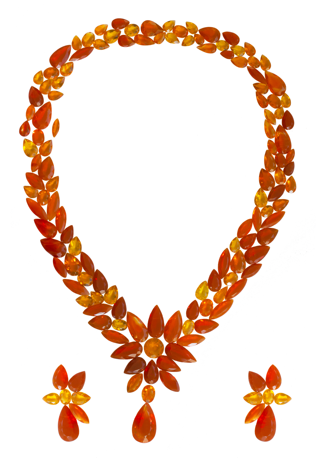 Layout Necklace and Earrings in Fire Opal 176,27CT