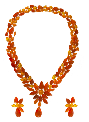 Layout Necklace and Earrings in Fire Opal 176,27CT