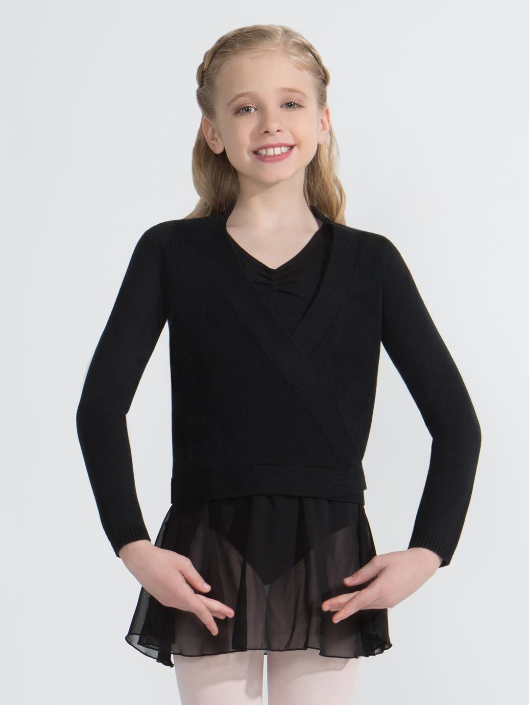 WRAP SWEATER-CHILD-, Color: BLK -, Size: LC (12/14)