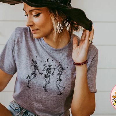 SKELETON DANCE  HALLOWEEN TEE - GRY -