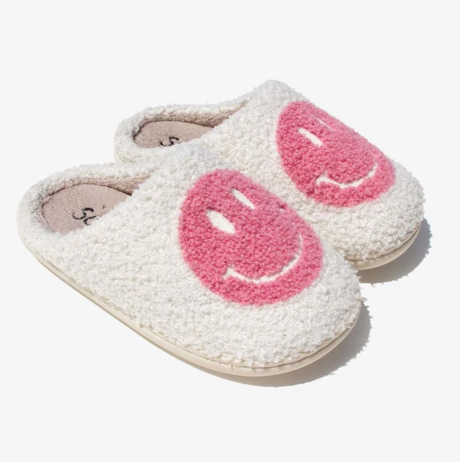 HAPPY FACE SLIPPERS - PNK/WHT -