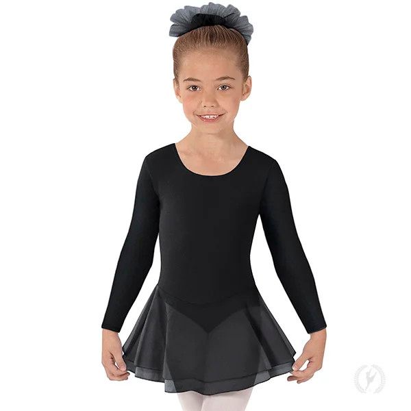 COTTON LYCRA LONG SLEEVE DANCE DRESS-CHILD-, Color: BLK -, Size: LC (12/14)