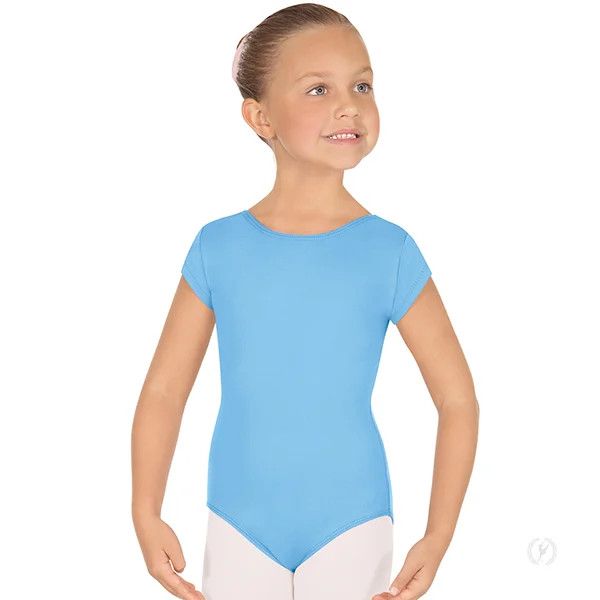 MICROFIBER SHORT SLEEVE LEOTARD-CHILD-, Color: LBL -, Size: LC (12/14)