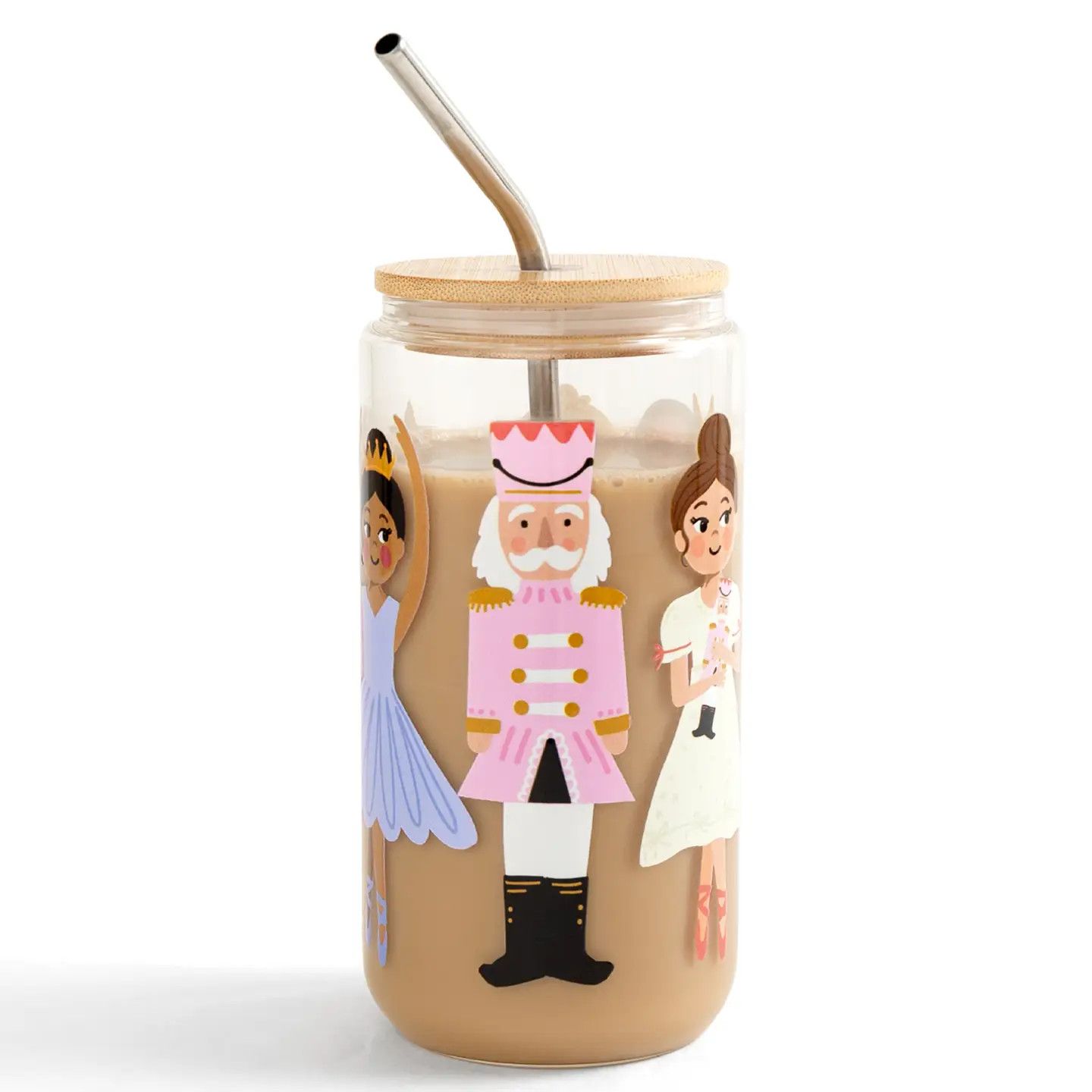 NUTCRACKER GLASS CUP WITH STRAW