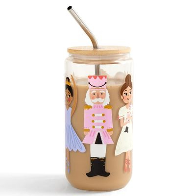 NUTCRACKER GLASS CUP WITH STRAW