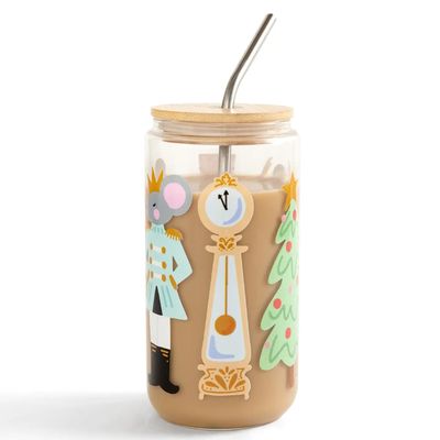NUTCRACKER GLASS CUP WITH STRAW
