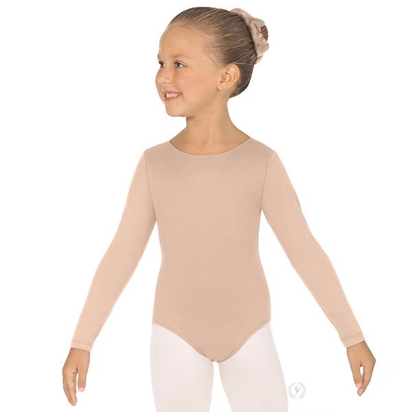 LONG SLEEVE MICROFIBER LEOTARD-CHILD-, Color: BEI -, Size: XSC