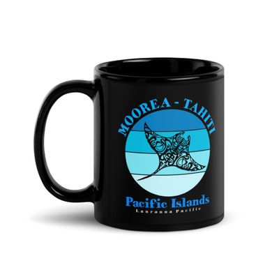 Manta Ray Moorea Tahiti Ocean Black Coffee Mug