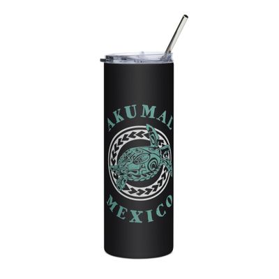 Akumal Mexico Tribal Tattoo Sea Turtle Stainless Steel Tumbler