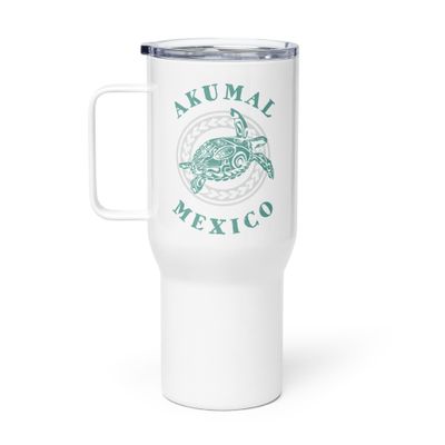 Akumal Mexico Tribal Tattoo Sea Turtle Travel Mug with a Handle