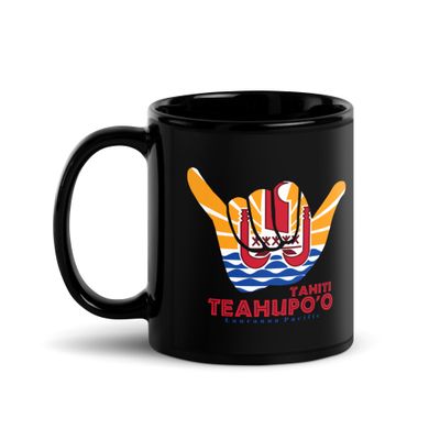 Teahupoo Shaka Hang Loose Tahiti Flag Black Coffee Mug