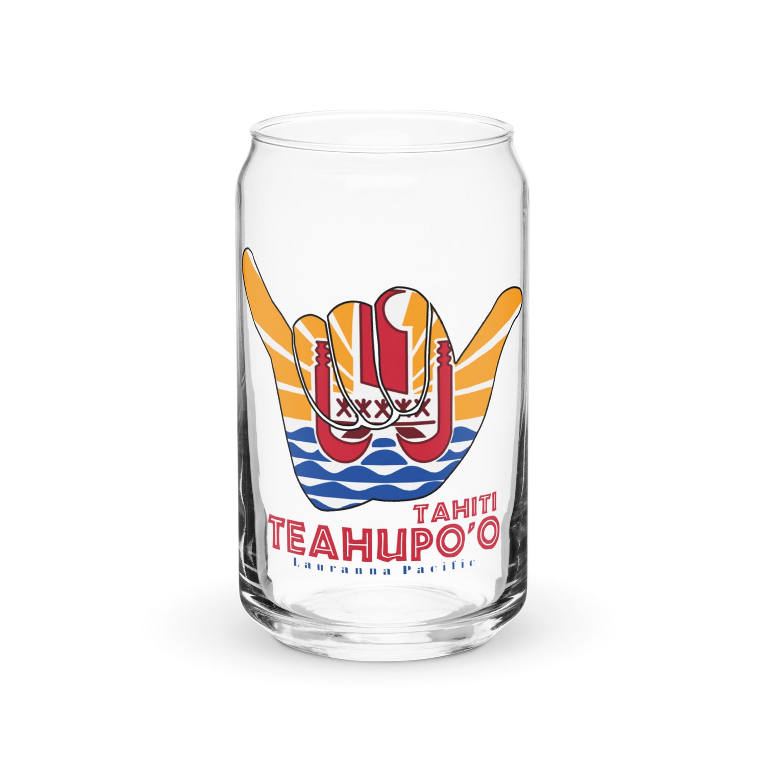 Teahupoo Shaka Hang Loose Tahiti Flag Can-Shaped Glass