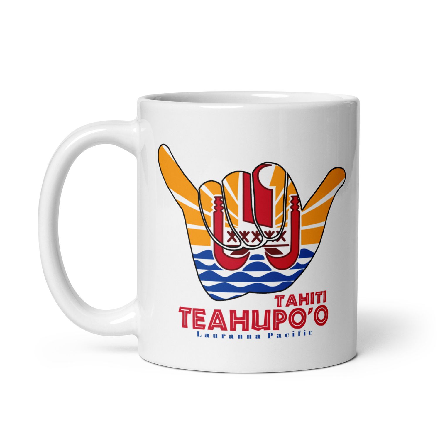 Teahupoo Shaka Hang Loose Tahiti Flag White Coffee Mug