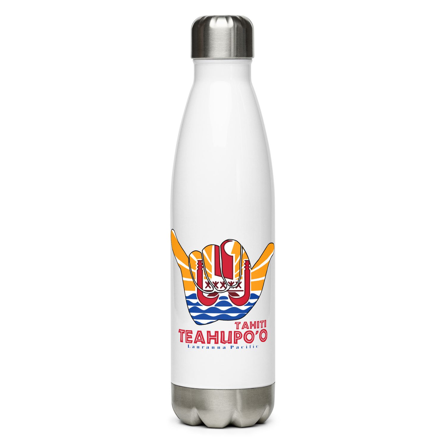 Teahupoo Shaka Hang Loose Tahiti Flag Stainless Steel Water Bottle