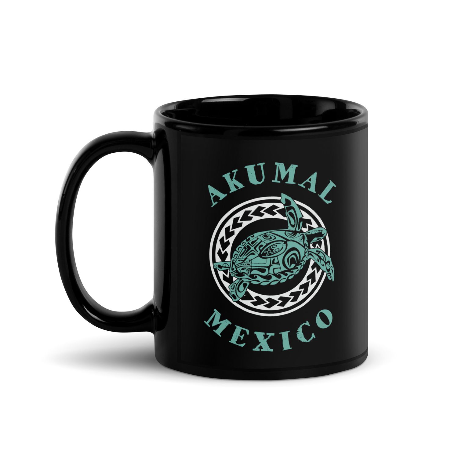 Akumal Mexico Tribal Tattoo Sea Turtle Black Coffee Mug
