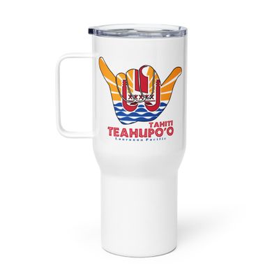 Teahupoo Shaka Hang Loose Tahiti Flag Travel Mug with a Handle