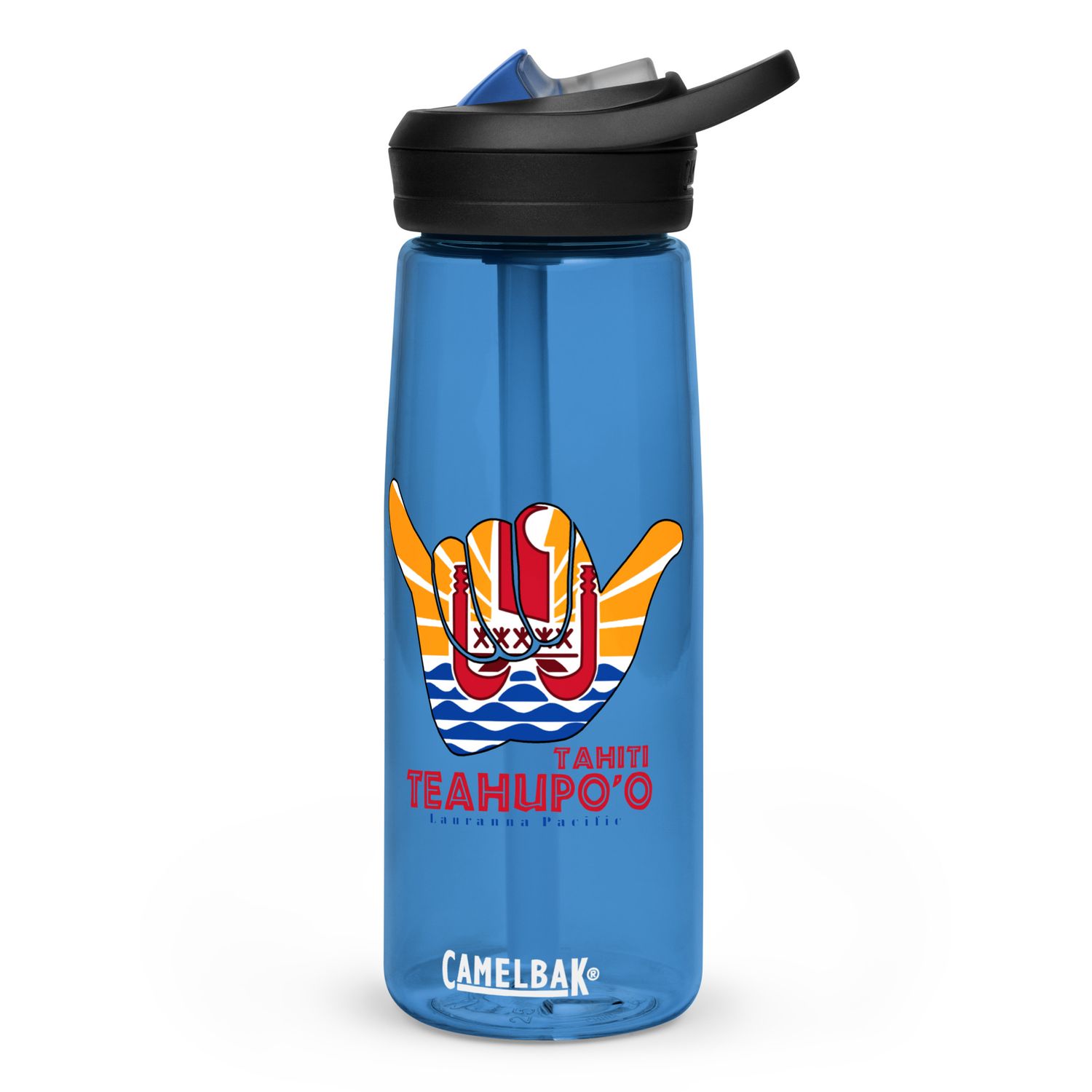 Teahupoo Shaka Hang Loose Tahiti Flag Sports Water Bottle