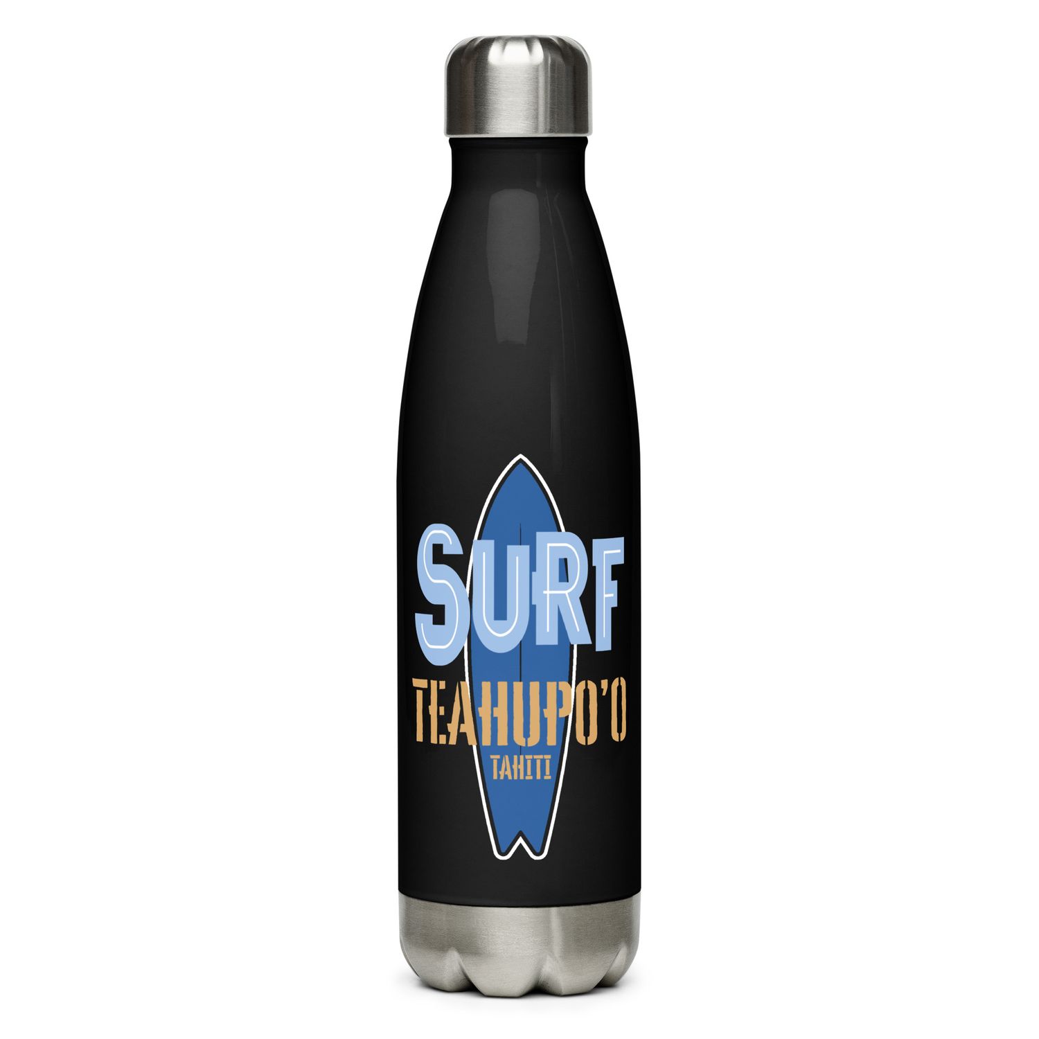 Surf Teahupo&#39;o, Surfing Teahupo&#39;o in Tahiti, Surfboard Stainless Steel Water Bottle