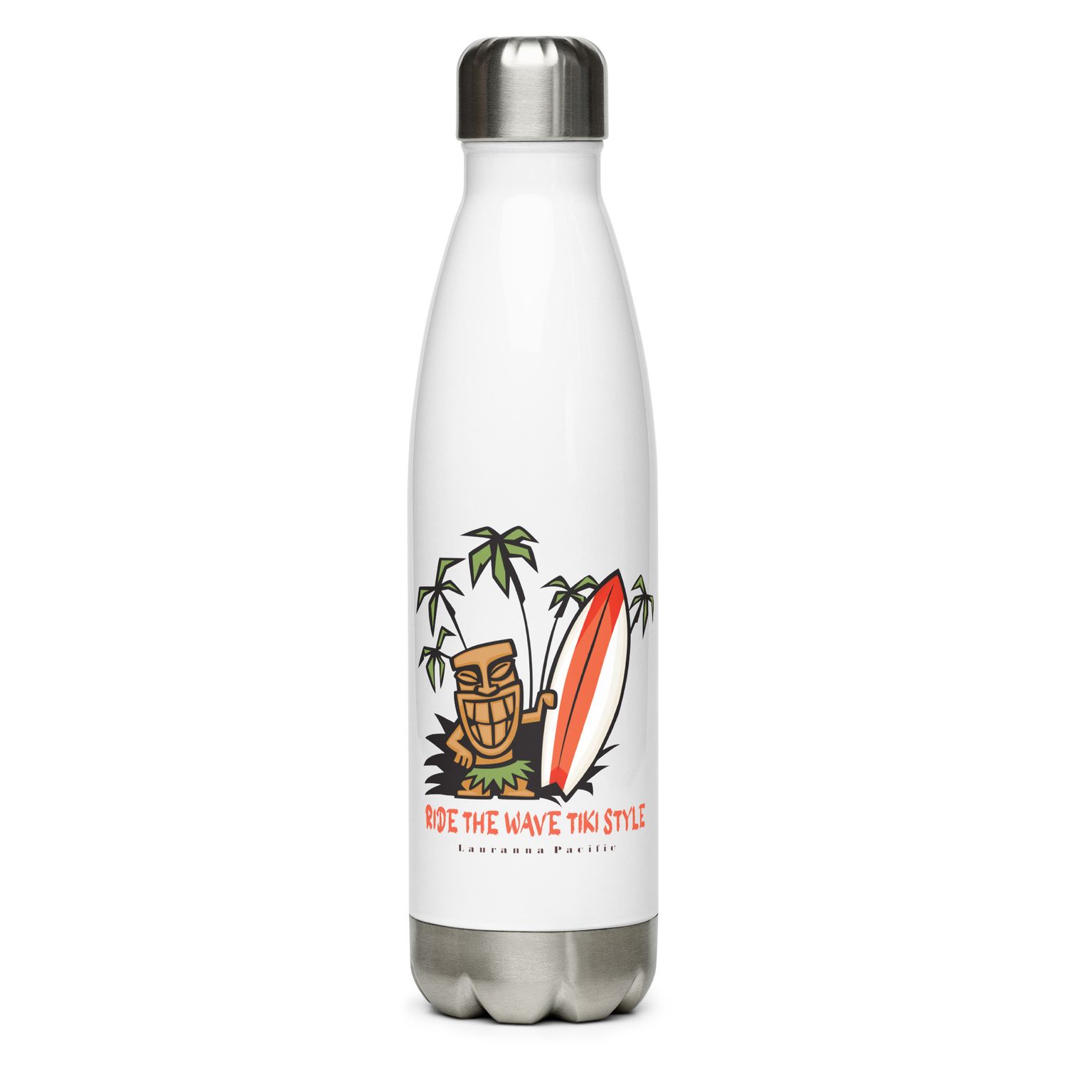 Funny Surf, Tiki Style Surf, Ride the Waves Tiki Style Stainless steel Water Bottle