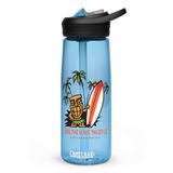 Funny Surf, Tiki Style Surf, Ride the Waves Tiki Style Sports Water Bottle