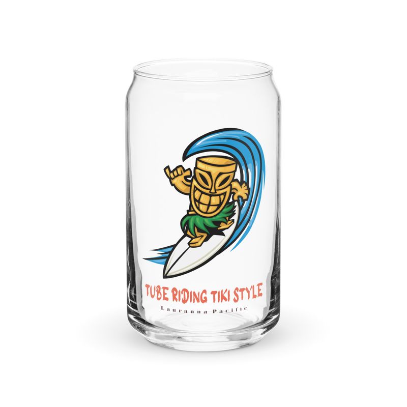 Funny Surfing Tiki, Tube Riding Surfer Tiki Style Can-Shaped Glass