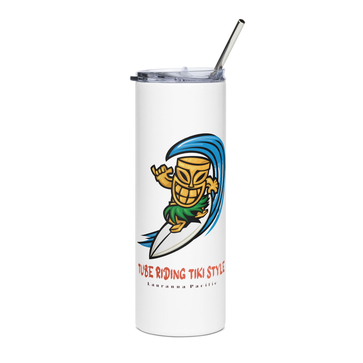 Funny Surfing Tiki, Tube Riding Surfer Tiki Style Stainless Steel Tumbler