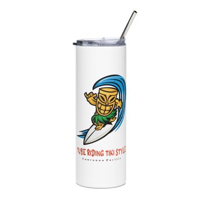 Funny Surfing Tiki, Tube Riding Surfer Tiki Style Stainless Steel Tumbler