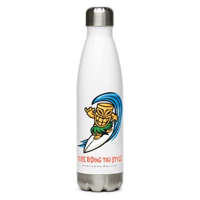 Funny Surfing Tiki, Tube Riding Surfer Tiki Style Stainless Steel Water Bottle