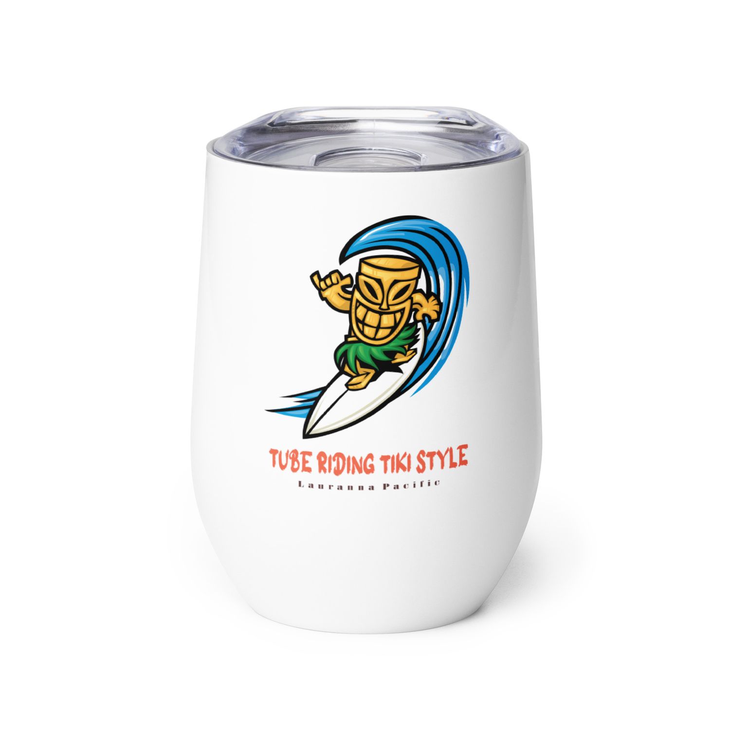 Funny Surfing Tiki, Tube Riding Surfer Tiki Style Wine Tumbler