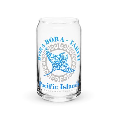 Bora Bora Tahiti Manta Ray Tribal Tattoo Can-Shaped Glass