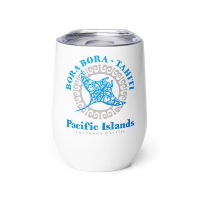 Bora Bora Tahiti Manta Ray Tribal Tattoo Wine Tumbler