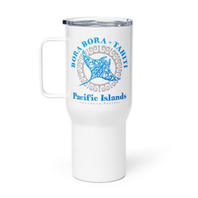 Bora Bora Tahiti Manta Ray Tribal Tattoo Travel Mug with a Handle