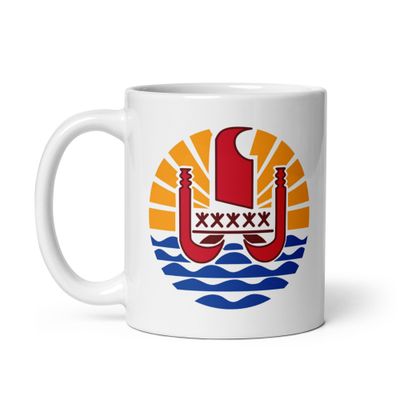 French Polynesia Coat of Arms, Tahiti Emblem White Coffee Mug