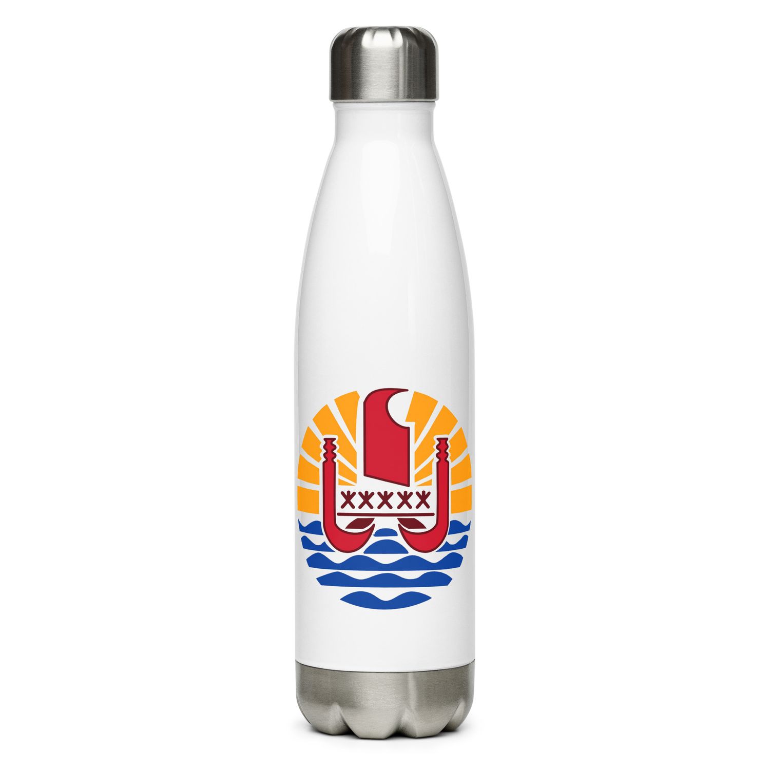 French Polynesia Coat of Arms, Tahiti Emblem Stainless Steel Water Bottle