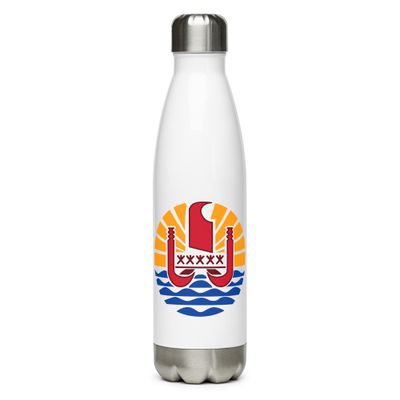 French Polynesia Coat of Arms, Tahiti Emblem Stainless Steel Water Bottle