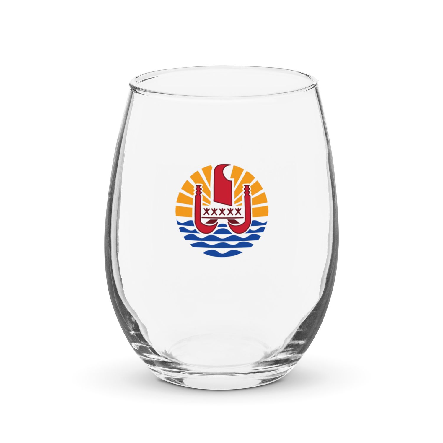 French Polynesia Coat of Arms, Tahiti Emblem Stemless Wine Glass