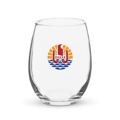 French Polynesia Coat of Arms, Tahiti Emblem Stemless Wine Glass