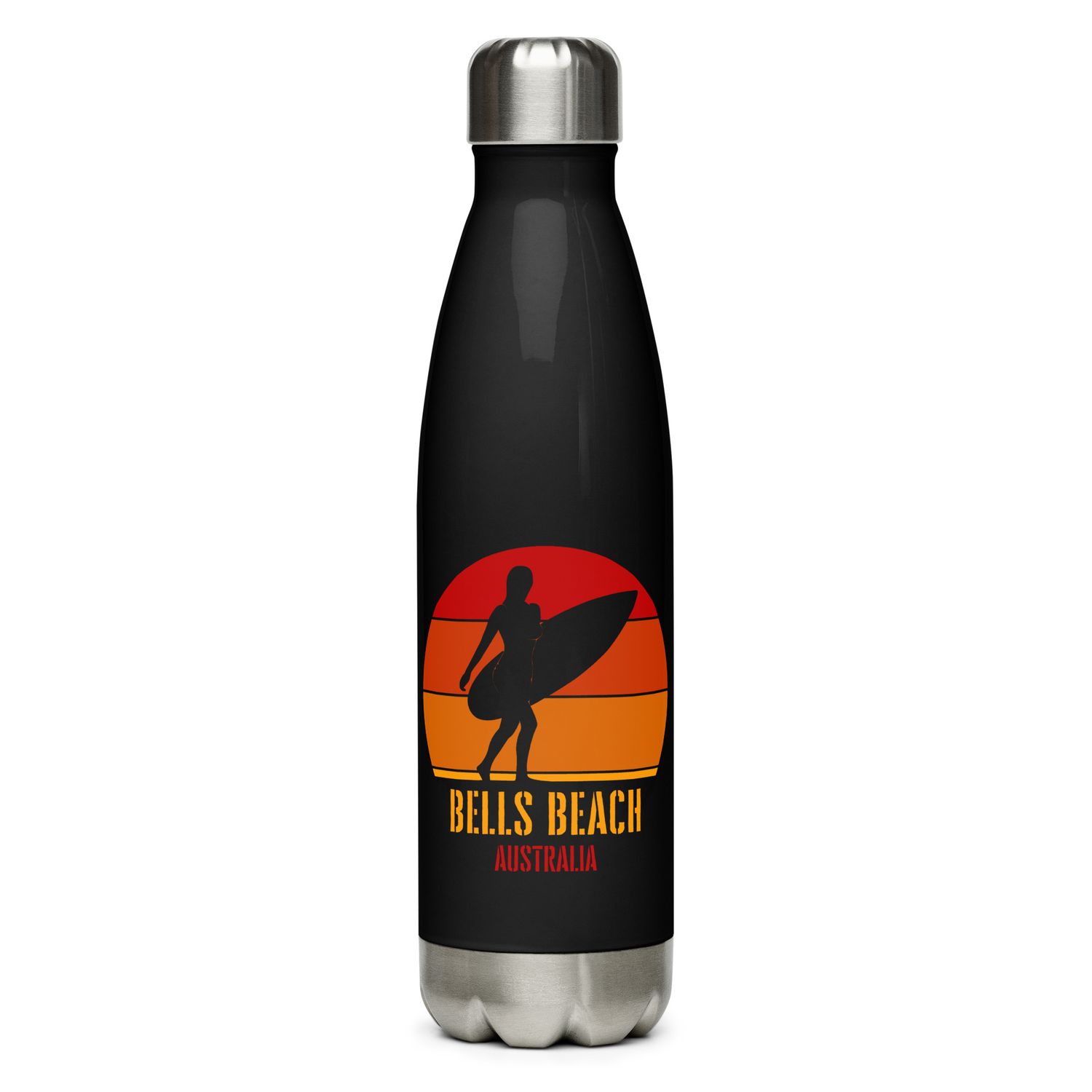 Surfing Bells Beach Australia, Australian Surfer Girl Stainless Steel Water Bottle