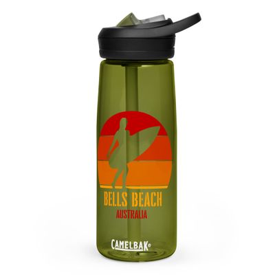 Surfing Bells Beach Australia, Australian Surfer Girl Sports Water Bottle