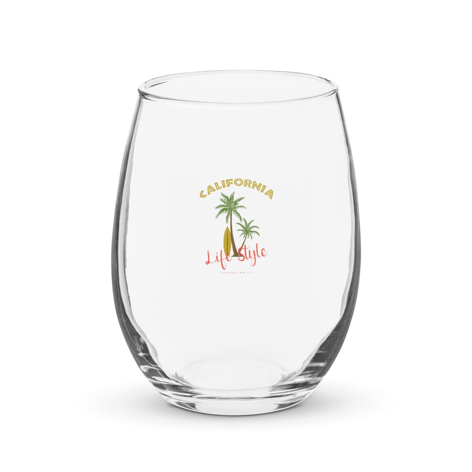 California Tropical Life Style, Palm Trees and Surfboard, Tropical Beach Vibes Stemless Wine Glass