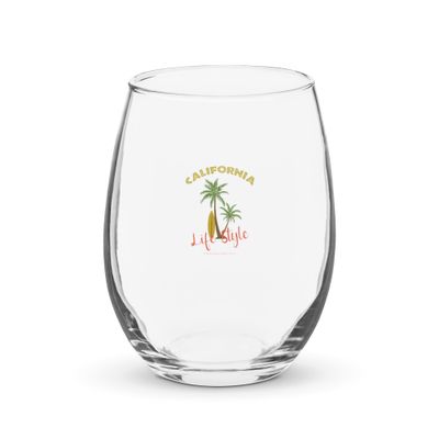 California Tropical Life Style, Palm Trees and Surfboard, Tropical Beach Vibes Stemless Wine Glass