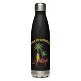 California Tropical Life Style, Palm Trees and Surfboard, Tropical Beach Vibes Stainless Steel Water Bottle